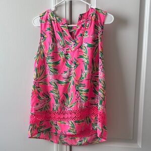 crown & ivy Pink and Green Floral Sleeveless Blouse